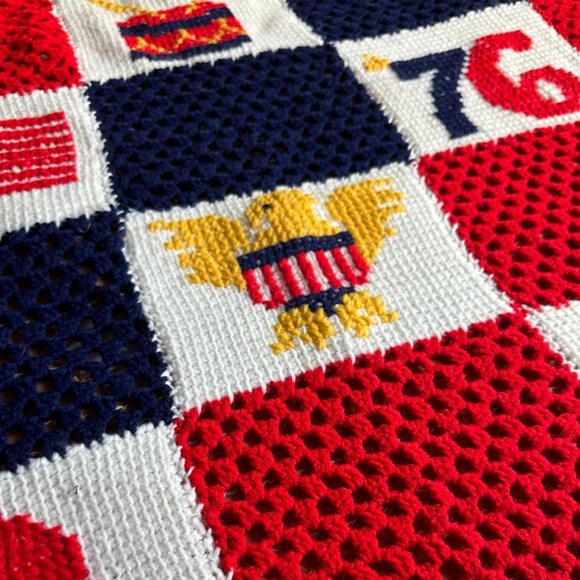 Vintage 1976 Bicentennial Handmade Crochet Afghan Throw Blanket Home Decor - Picture 8 of 15